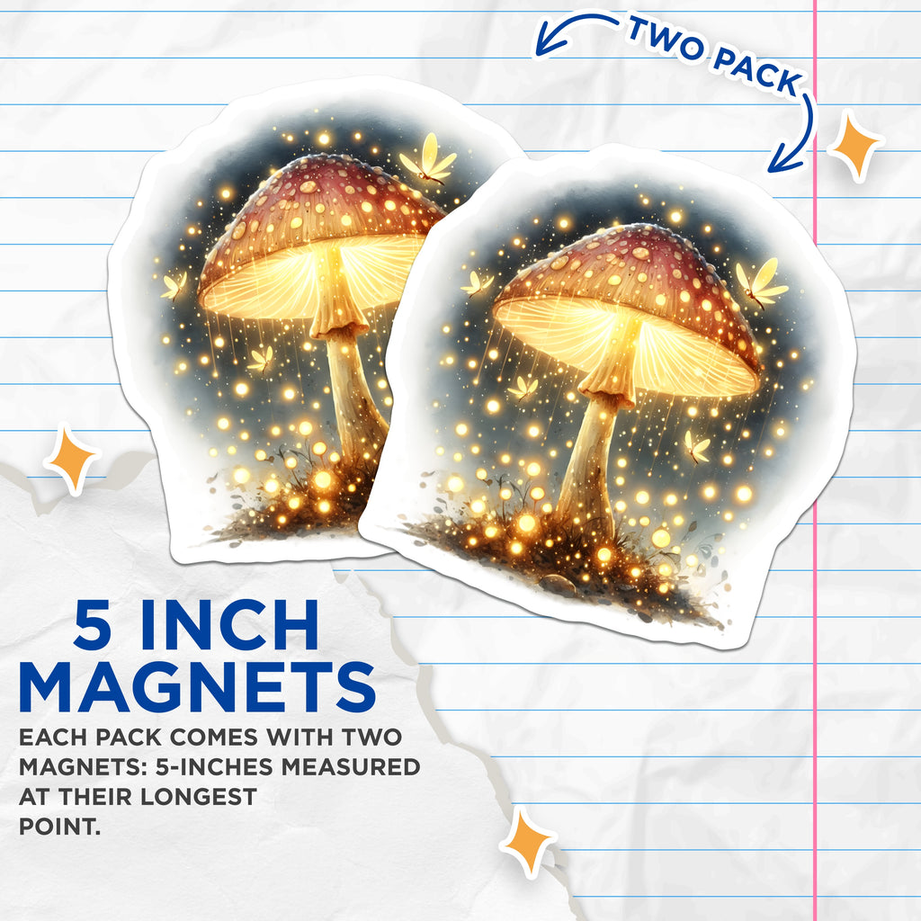 (2 Pack) Magical Mushroom Magnets - Enchanted Forest Decor - Whimsical Fungi Fridge Art - 5 Inches On Longest Side - Thick Durable Magnet - Made in USA - MAG36777