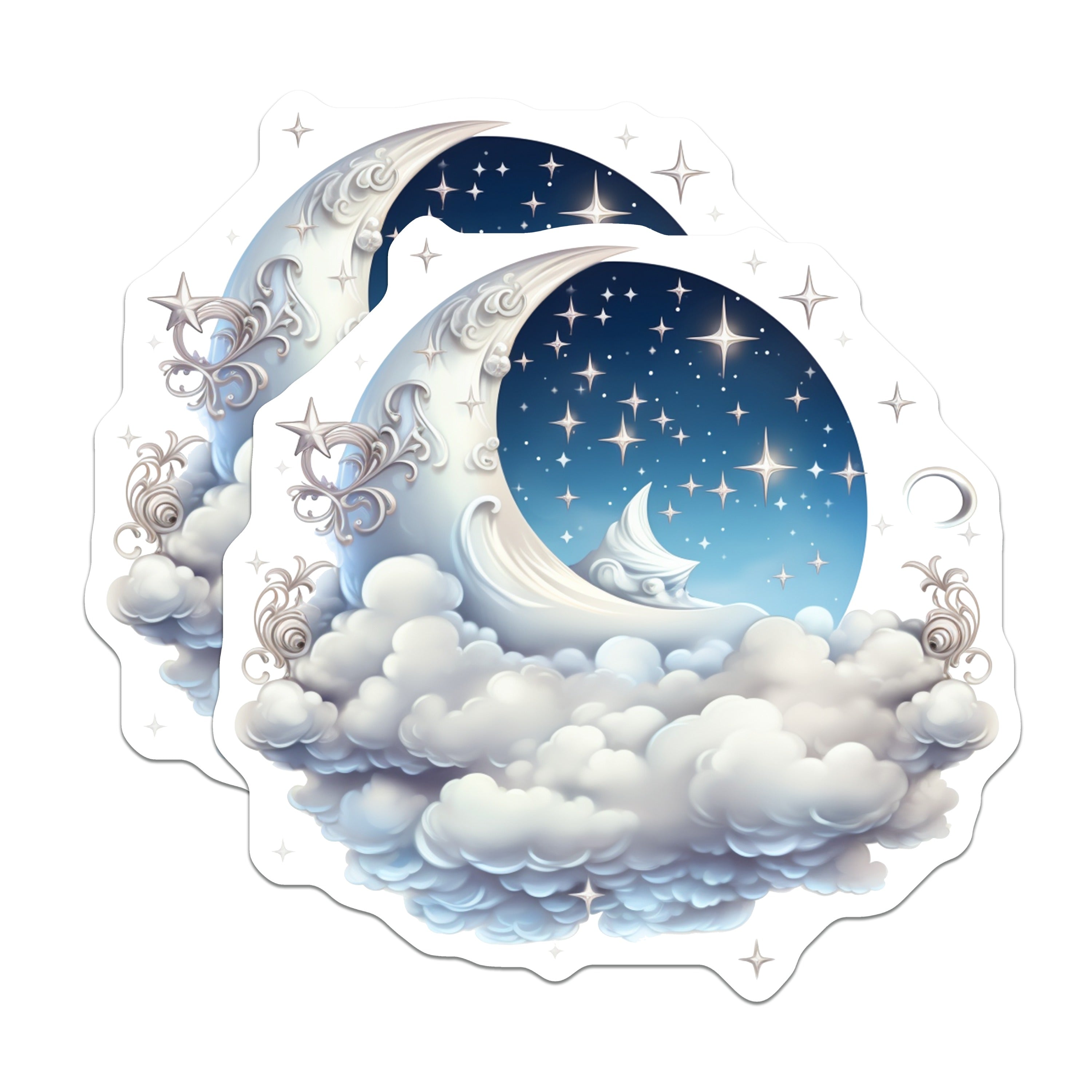(2 Pack) Celestial Moon Magnets - Starry Night Sky Decor - Whimsical Cloud Art Fridge Magnet - 5 Inches On Longest Side - Thick Durable Magnet - Made in USA - MAG39312