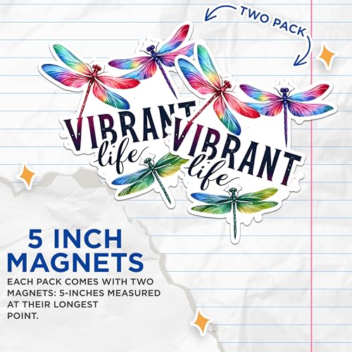 (2 Pack) Dragonfly Rainbow Magnets - Colorful Dragonfly Magnets - Inspirational Quotes Magnets- 5" On Longest Side - for Fridges, Toolboxes, Cars - Made in USA - MAG2694