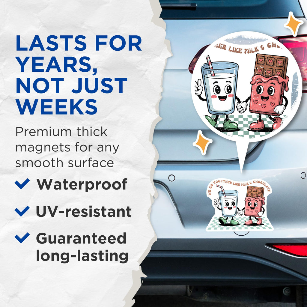 (2 Pack) Milk and Chocolate Magnets - Cute Cartoon Magnets - Couple Relationship Magnets - 5" On Longest Side - Premium Magnet - for Cars, Refrigerators, Toolboxes, Lockers - Made in USA - MAG14394