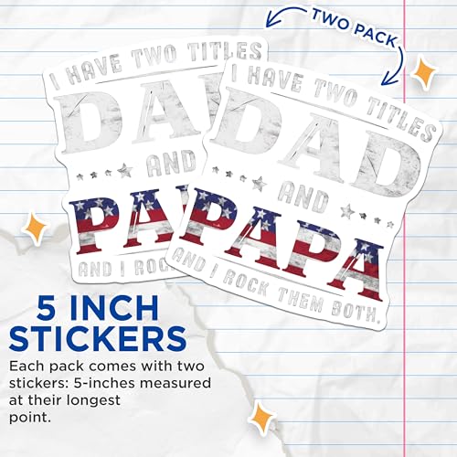 (2 Pack) Dad Stickers - 5" On Longest Side - Sticks to Smooth Flat Surfaces - Made in USA - BMCS8894 - BMCS8894