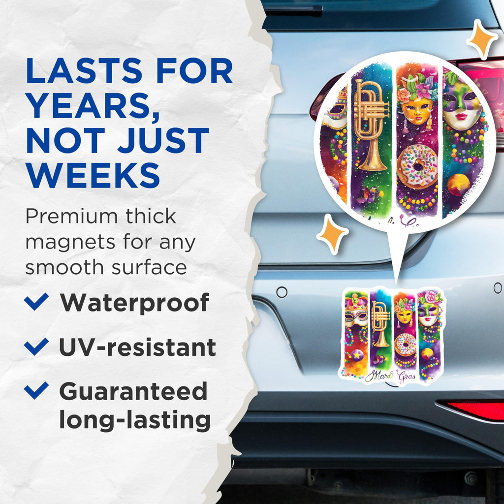 (2 Pack) Mardi Gras Masks Magnets - New Orleans Decor - Party Celebration - 5" On Longest Side - Premium Magnet - for Cars, Refrigerators, Toolboxes, Lockers - Made in USA - MAG15781