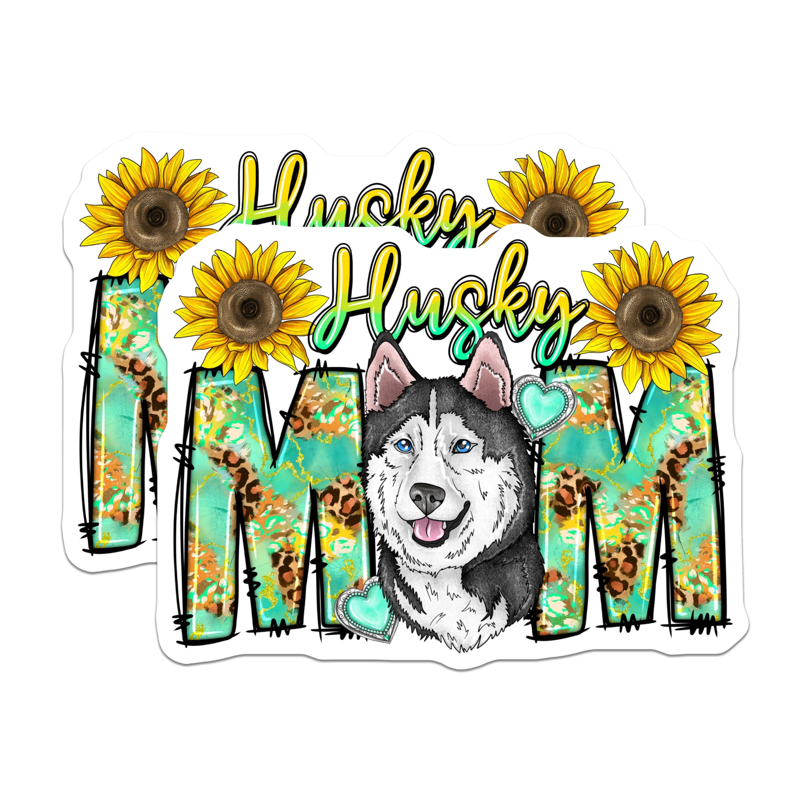 (2 Pack) Husky Mom Magnets - Sunflower Leopard Print Decor - Dog Lover Refrigerator Accents - 5 Inches On Longest Side - Thick Durable Magnet - Made in USA - MAG24500