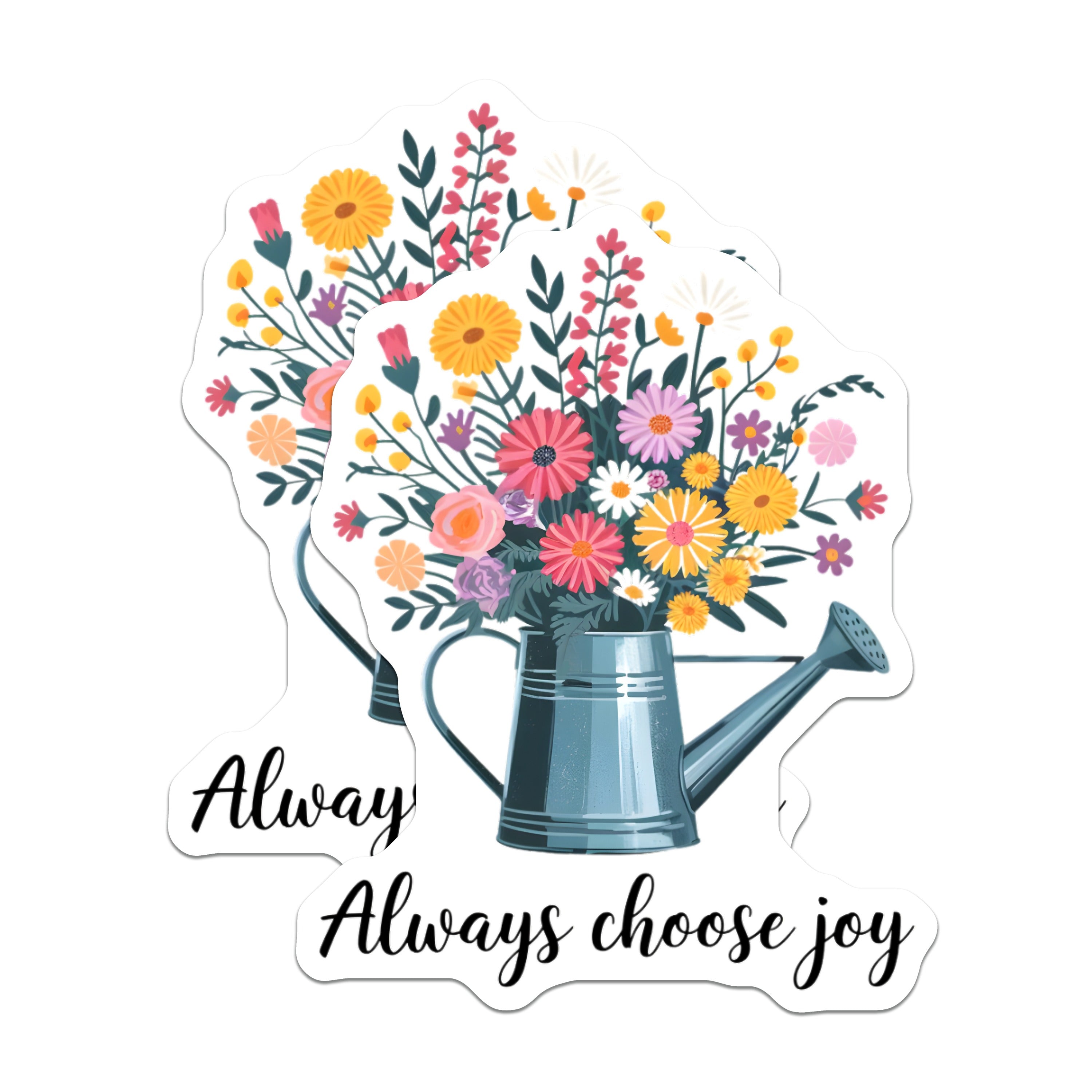 (2 Pack) Always Choose Joy Magnets - Floral Watering Can Art - Positive Quote Fridge Decor - Inspirational Garden Lover - 5 Inches On Longest Side - Thick Durable Magnet - Made in USA - MAG36939