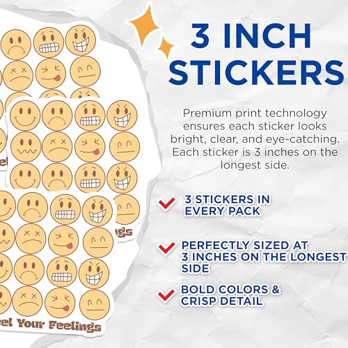 (3 Pack) Emoji Expression Decals - Cute Emoji Face Stickers - Laptop Decals- 3 Inches On Longest Side - Easy Peel & Apply - Made in USA - 3MCS5295