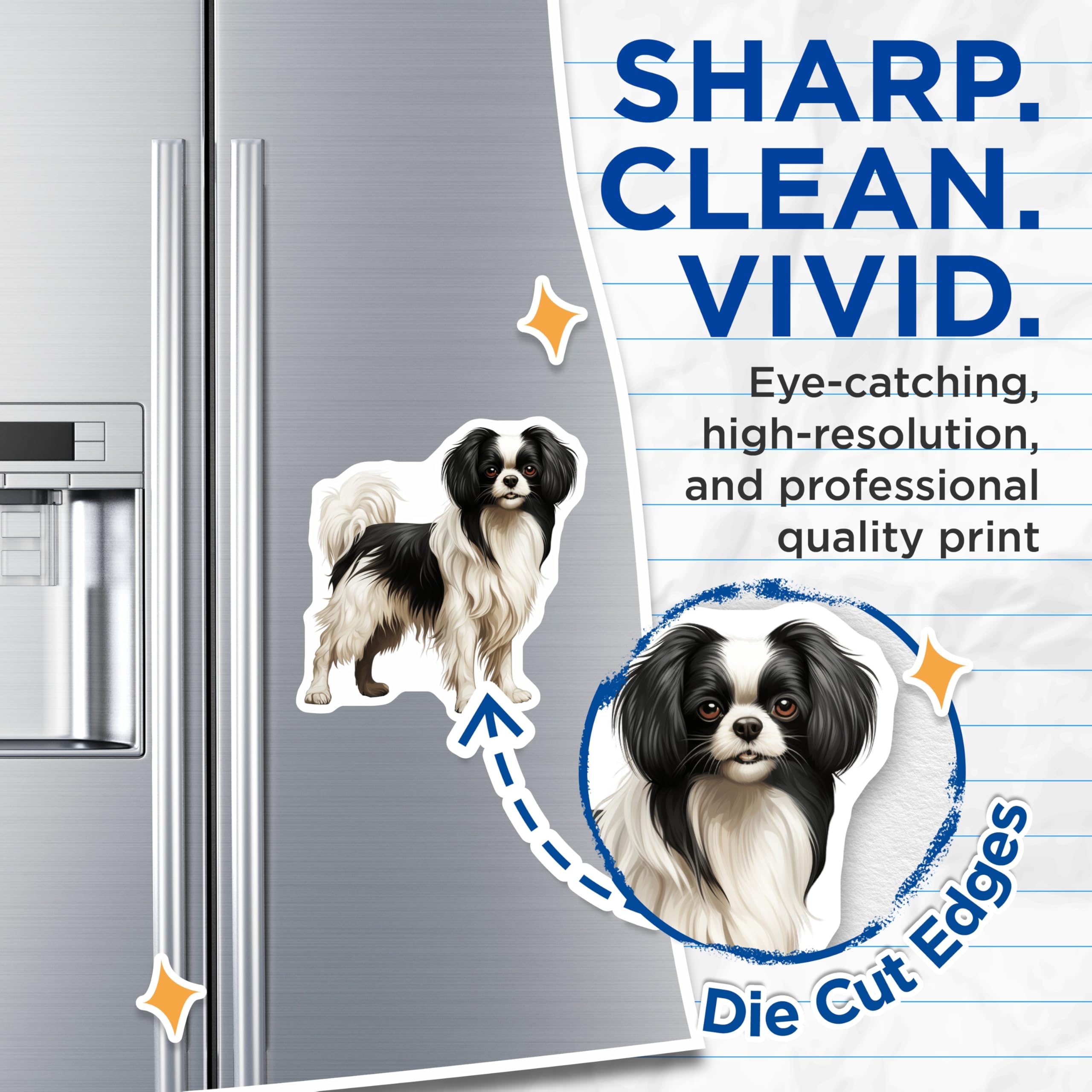 (2 Pack) Japanese Chin Dog Magnets - Beloved Canine Breed Art - Pet Owner Refrigerator Decor - 5 Inches On Longest Side - Thick Durable Magnet - Made in USA - MAG24075