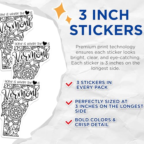 (3 Pack) Vermont Decals - State Pride Sticker - Home is Where The Heart is Decal - 3 Inches On Longest Side - Easy Peel & Apply - Made in USA - 3MCS7859