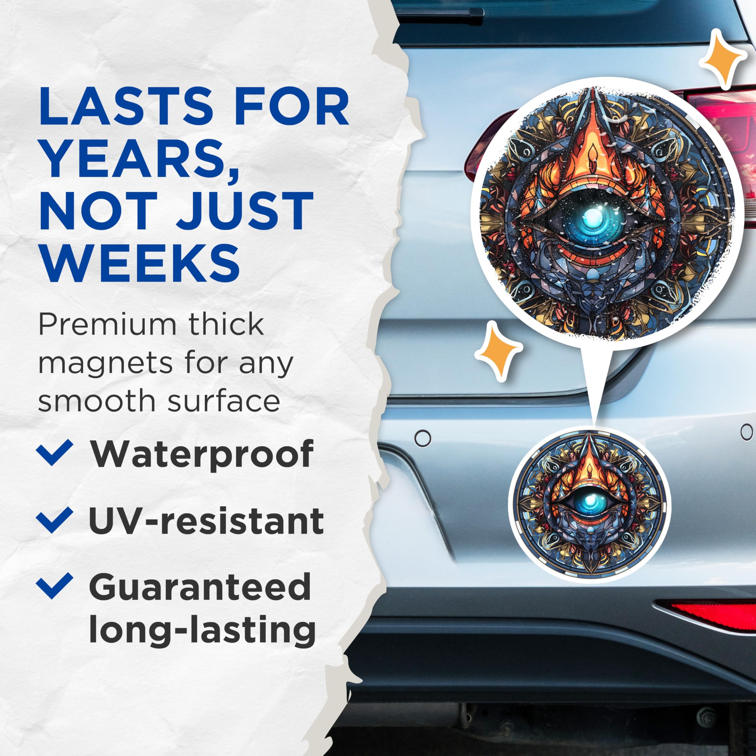 (2 Pack) Eye of Providence Magnets - Mystical All Seeing Eye Mandala - Spiritual Third Eye Stained Glass Art - 5 Inches On Longest Side - Thick Durable Magnet - Made in USA - MAG22543