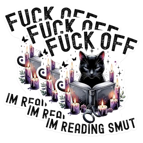 (3 Pack) Smut Reading Cat Decals - Funny Feline Reader - Sarcastic Laptop Stickers - 3 Inches On Longest Side - Easy Peel & Apply - Made in USA - 3MCS1392