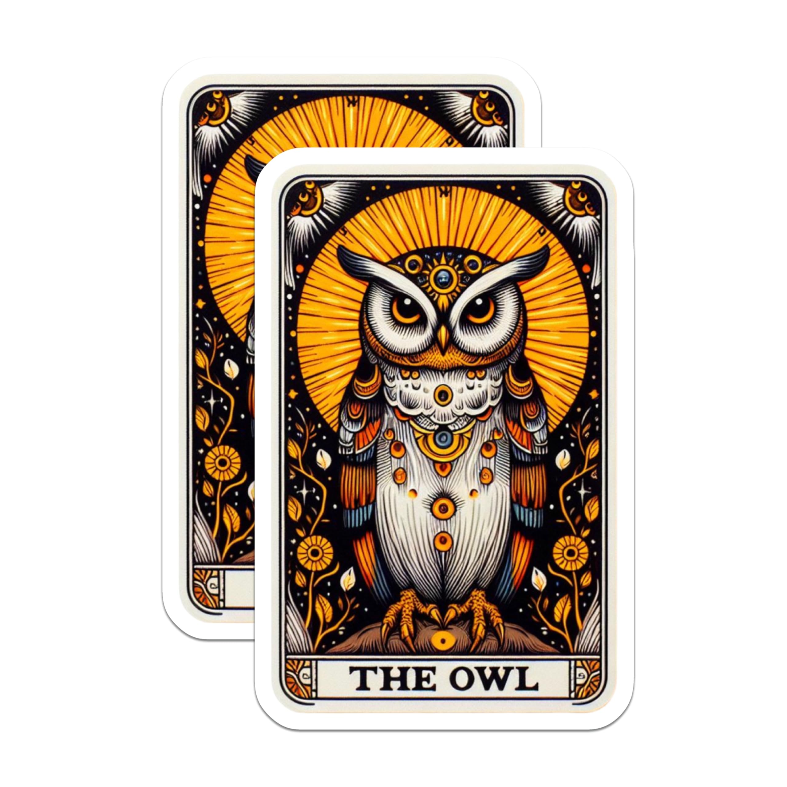 (2 Pack) Mystical Owl Magnets - Ornate Tarot Card Art Design - Spiritual Wisdom Bird Celestial Fridge Decor - 5 Inches On Longest Side - Thick Durable Magnet - Made in USA - MAG22608