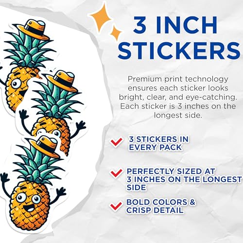 (3 Pack) Pineapple Decals - Funny Fruit Stickers - Laptop Decal - 3 Inches On Longest Side - Easy Peel & Apply - Made in USA - 3MCS0982