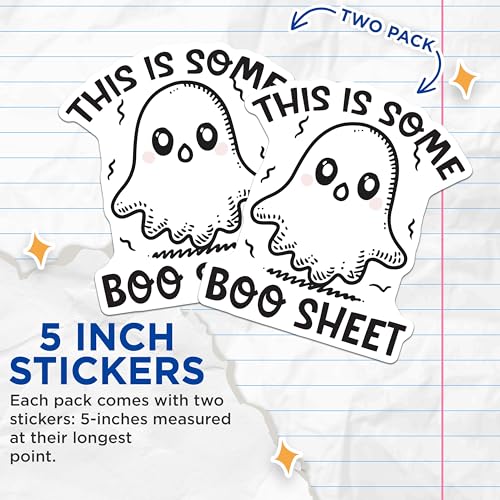 (2 Pack) Funny Ghost Stickers - This is Some Boo Sheet Stickers - Halloween Spooky Stickers - 5" On Longest Side - Sticks to Smooth Flat Surfaces - Made in USA - BMCS5953