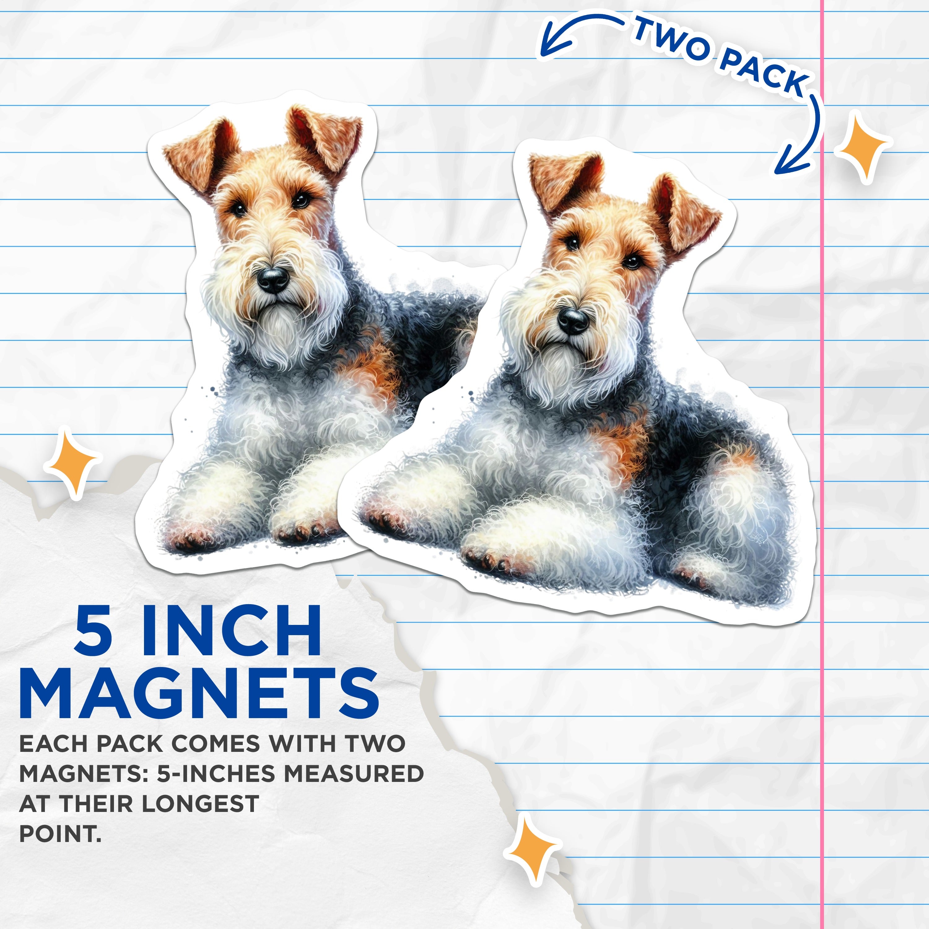(2 Pack) Wire Fox Terrier Magnets - Dog Breed Lover - Refrigerator Kitchen Decor for Pet Owner - 5 Inches On Longest Side - Thick Durable Magnet - Made in USA - MAG38572