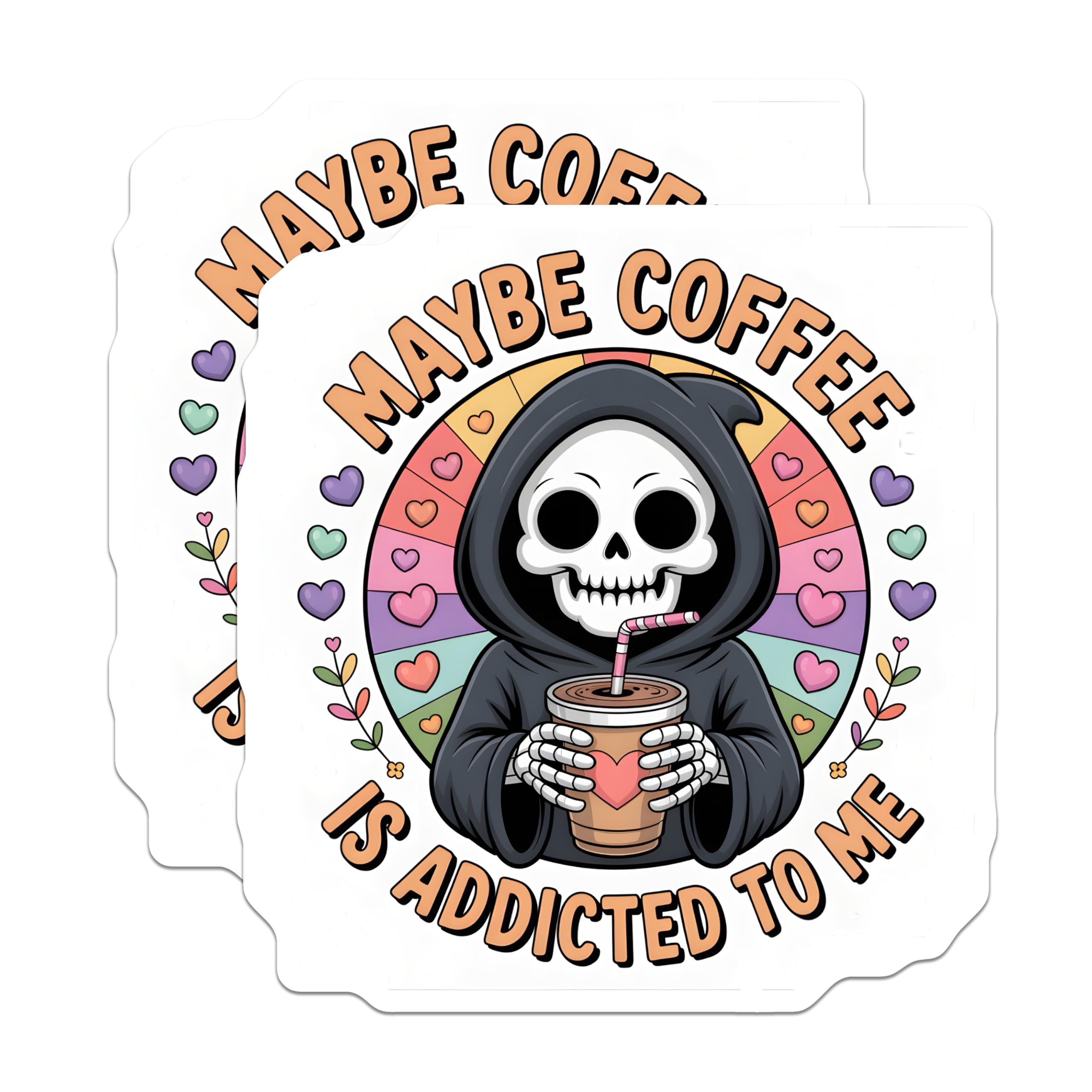 (2 Pack) Grim Reaper Coffee Magnets - Skeleton Caffeine Humor - Funny Fridge Decor - Spooky Cute Kitchen Accessory - 5 Inches On Longest Side - Thick Durable Magnet - Made in USA - MAG22002