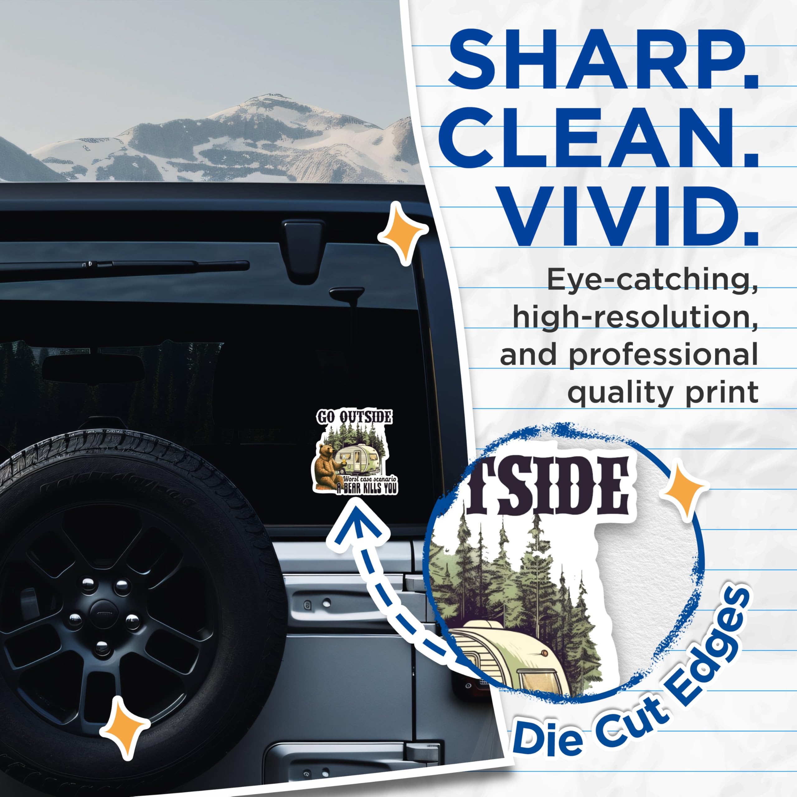 (2 Packs) Go Outside Worst Case Scenario A Bear Kills You Stickers - Nature Outdoors Decals - 5" On Longest Side - Premium Vinyl Decal - Sticks to Any Smooth Flat Surface - Made in USA - BMCS2393