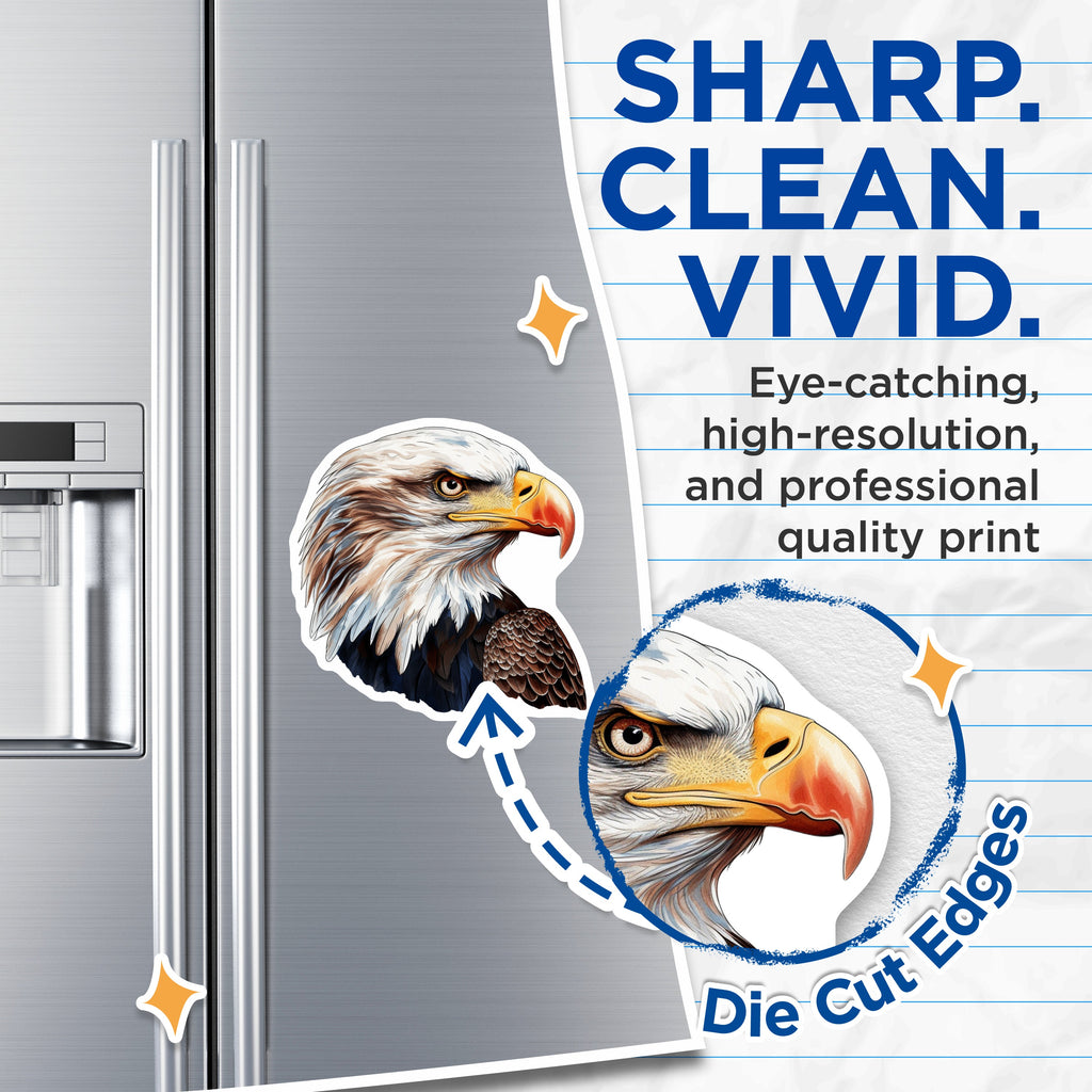 (2 Pack) Bald Eagle Head Magnets - American Wildlife Decor - Patriotic USA Symbol - Refrigerator Accessory - 5 Inches On Longest Side - Thick Durable Magnet - Made in USA - MAG39570