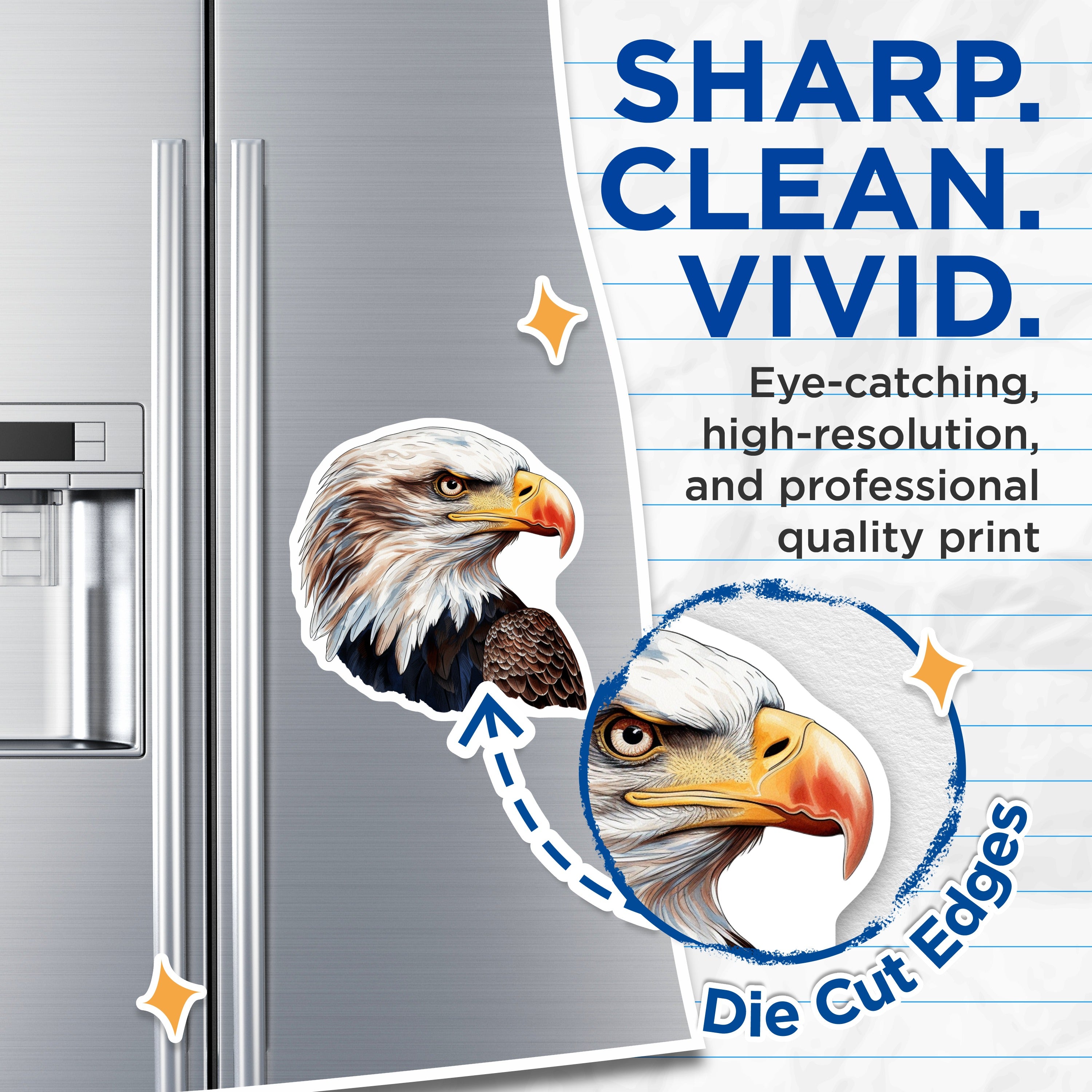 (2 Pack) Bald Eagle Head Magnets - American Wildlife Decor - Patriotic USA Symbol - Refrigerator Accessory - 5 Inches On Longest Side - Thick Durable Magnet - Made in USA - MAG39570