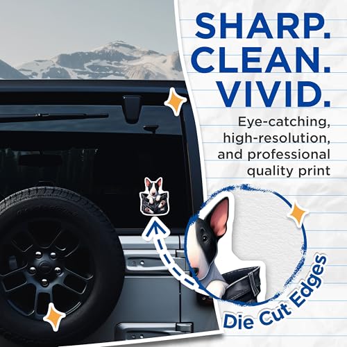 (2 Pack) Cute Bull Terrier Stickers - Dog Lover Stickers - Fun Pet Stickers for Laptops and Notebooks - 5" On Longest Side - Sticks to Smooth Flat Surfaces - Made in USA - BMCS3953