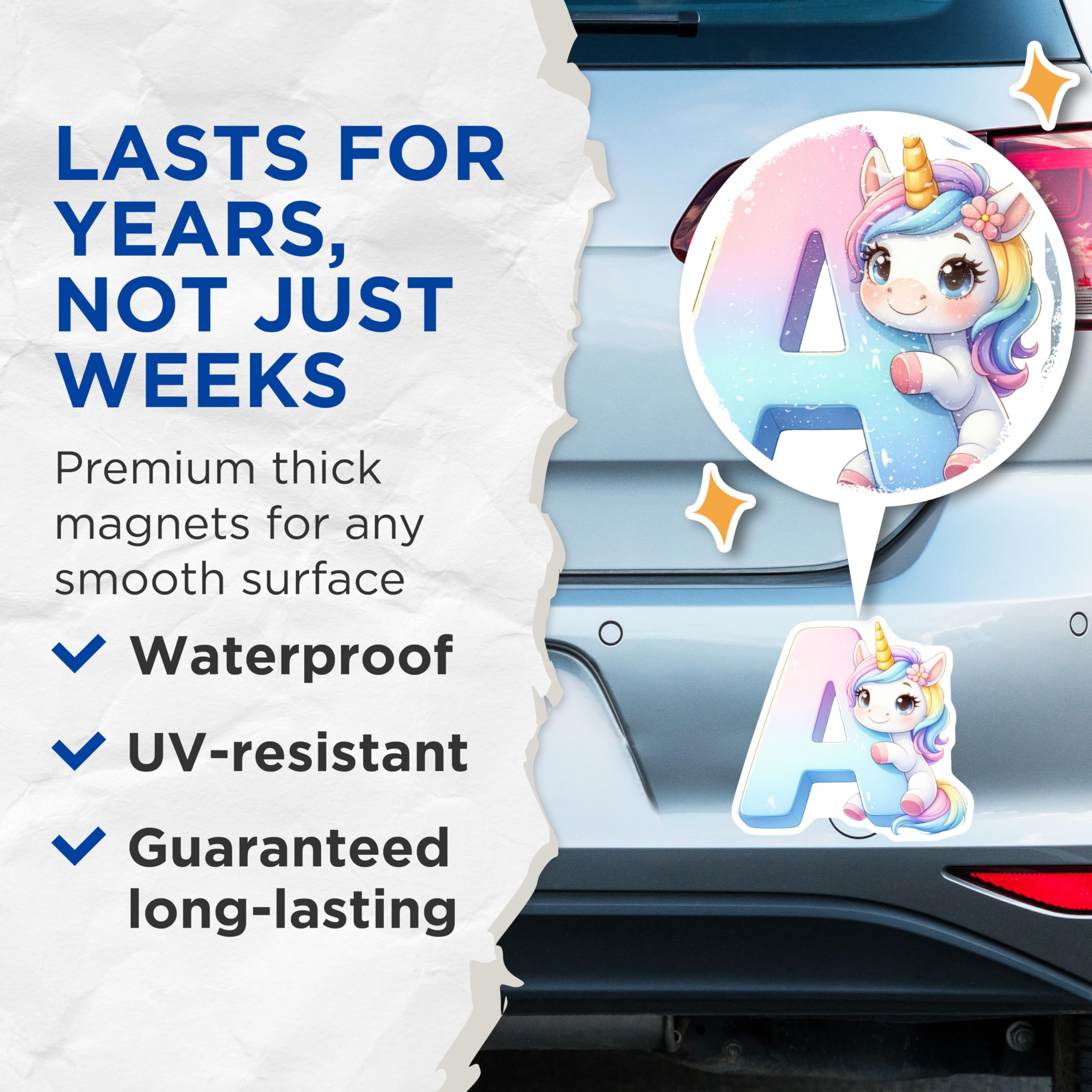 (2 Pack) Unicorn Initial A Magnets - Alphabet Letter Magnets - Pastel Unicorn Room Decor - 5" On Longest Side - Premium Magnet - for Cars, Refrigerators, Toolboxes, Lockers - Made in USA - MAG15210
