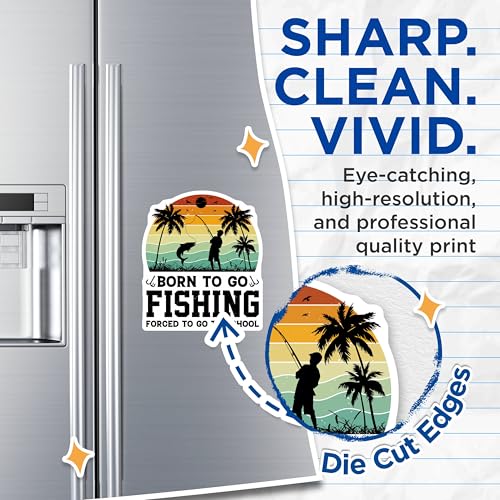 (2 Pack) Born to Go Fishing Magnets - Fishing Lovers - Retro Fishing Design - 5" On Longest Side - for Cars, Fridges, Toolboxes - Made in USA - MAG3927