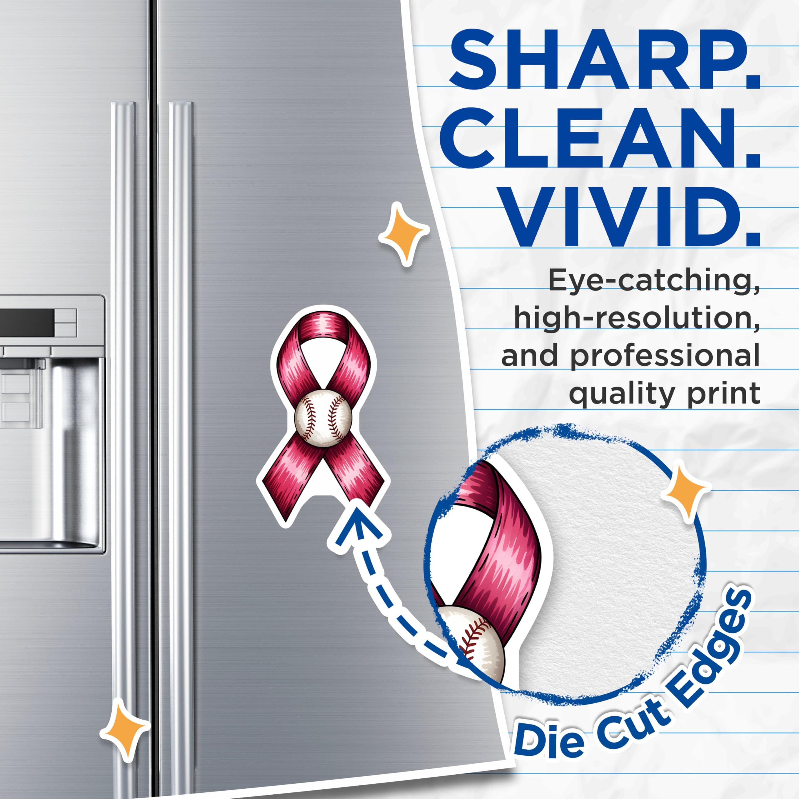 (2 Pack) Pink Ribbon Baseball Magnets - Breast Cancer Awareness Support - Baseball Fan Advocacy - Fight Cancer Journey Hope - 5 Inches On Longest Side - Thick Durable Magnet - Made in USA - MAG24634