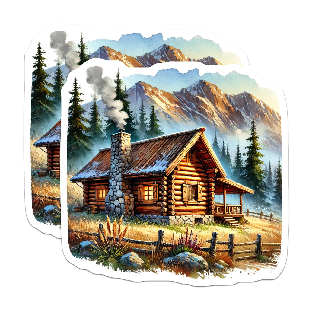 (2 Pack) Log Cabin Magnets - Mountain Scene Decor - Rustic Home Art Fridge Magnets - 5" On Longest Side - Premium Magnet - for Cars, Refrigerators, Toolboxes, Lockers - Made in USA - MAG17683