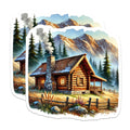 (2 Pack) Log Cabin Magnets - Mountain Scene Decor - Rustic Home Art Fridge Magnets - 5" On Longest Side - Premium Magnet - for Cars, Refrigerators, Toolboxes, Lockers - Made in USA - MAG17683