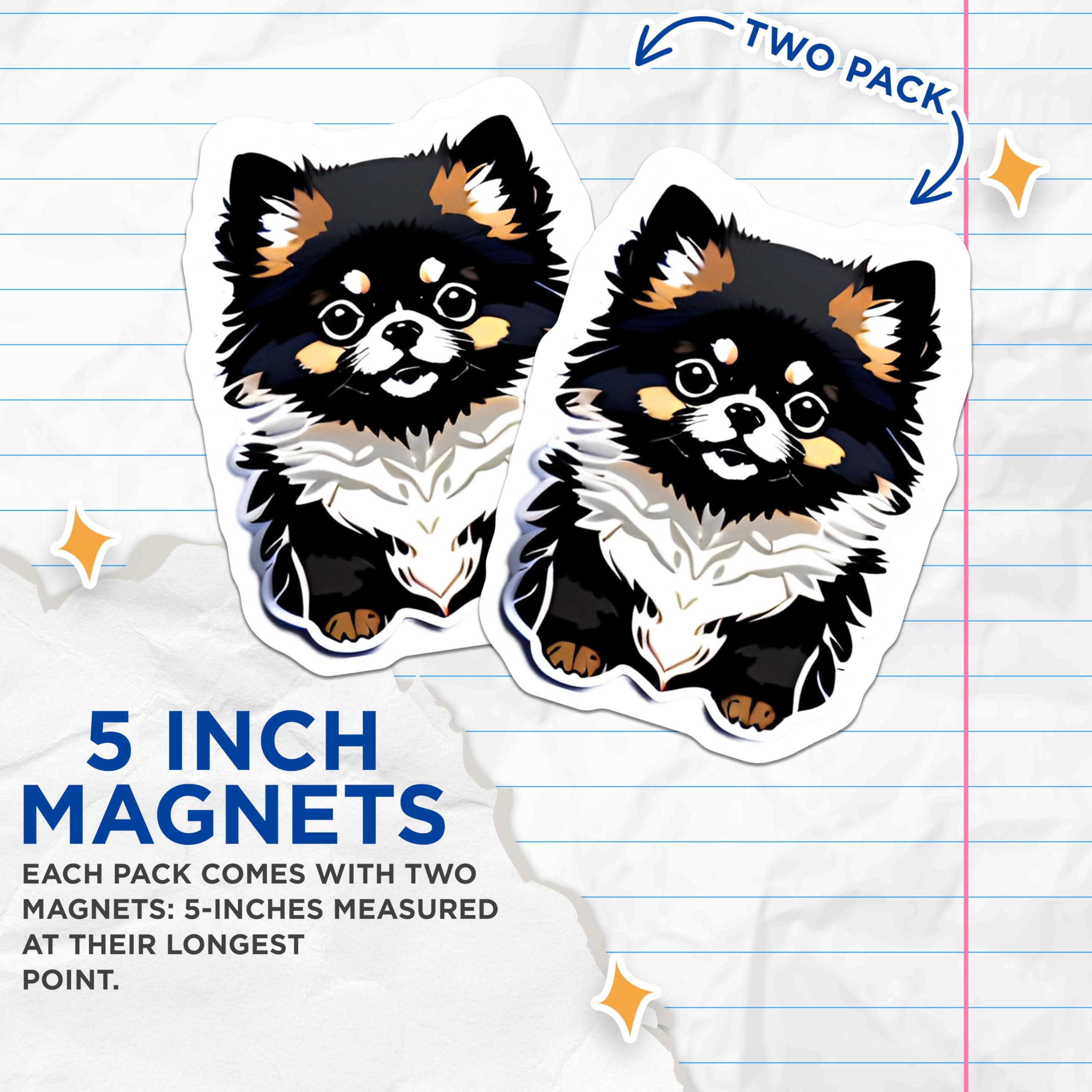 (2 Pack) Pomeranian Magnets - Fluffy Dog Art Decor - Pet Lover Home Accent - 5 Inches On Longest Side - Thick Durable Magnet - Made in USA - MAG23007