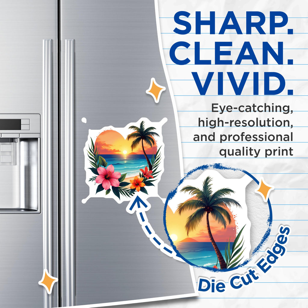 (2 Pack) Tropical Beach Sunset Magnets - Hawaii Vacation Decor - Ocean Palm Tree Art - 5 Inches On Longest Side - Thick Durable Magnet - Made in USA - MAG28268