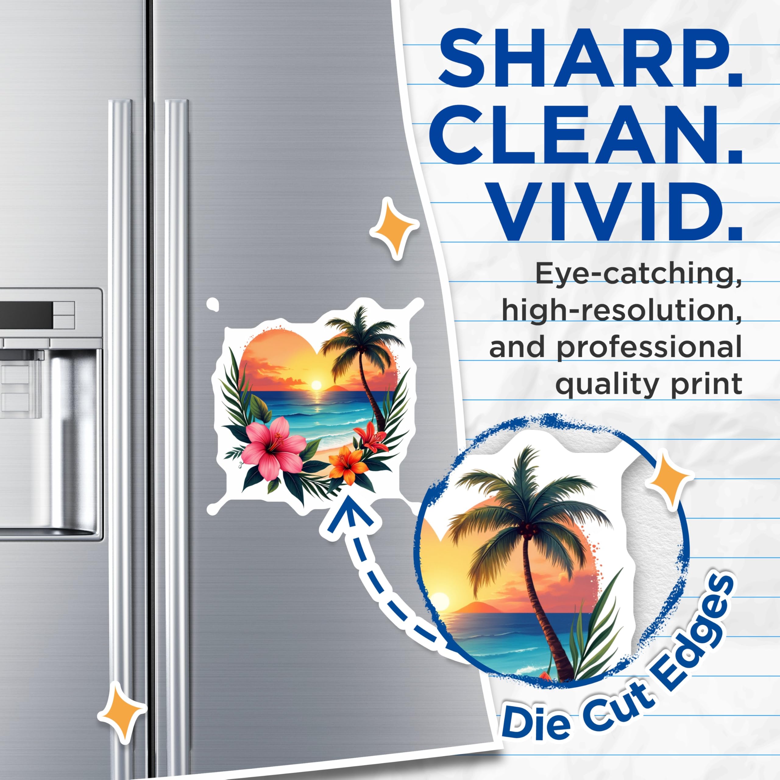 (2 Pack) Tropical Beach Sunset Magnets - Hawaii Vacation Decor - Ocean Palm Tree Art - 5 Inches On Longest Side - Thick Durable Magnet - Made in USA - MAG28268