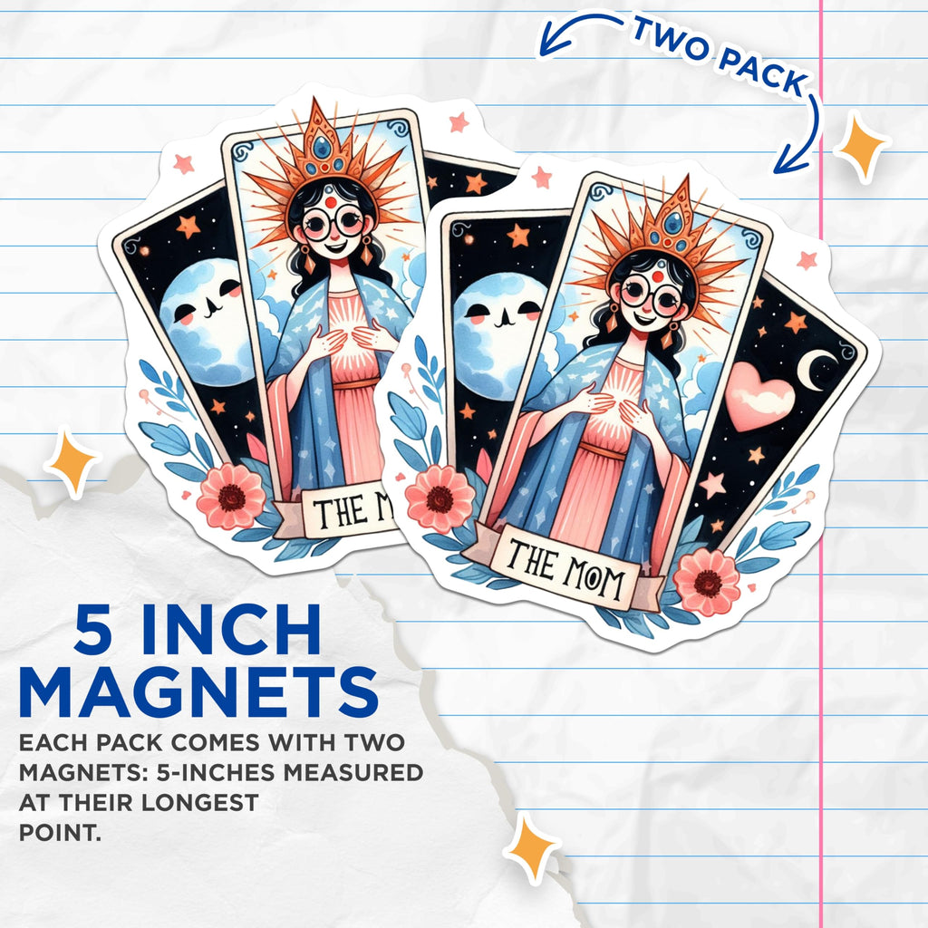 (2 Pack) The Mom Tarot Card Magnets - Celestial Mother Art - Whimsical Spiritual Queen Decor - Mother's Day Appreciation - 5 Inches On Longest Side - Thick Durable Magnet - Made in USA - MAG22886