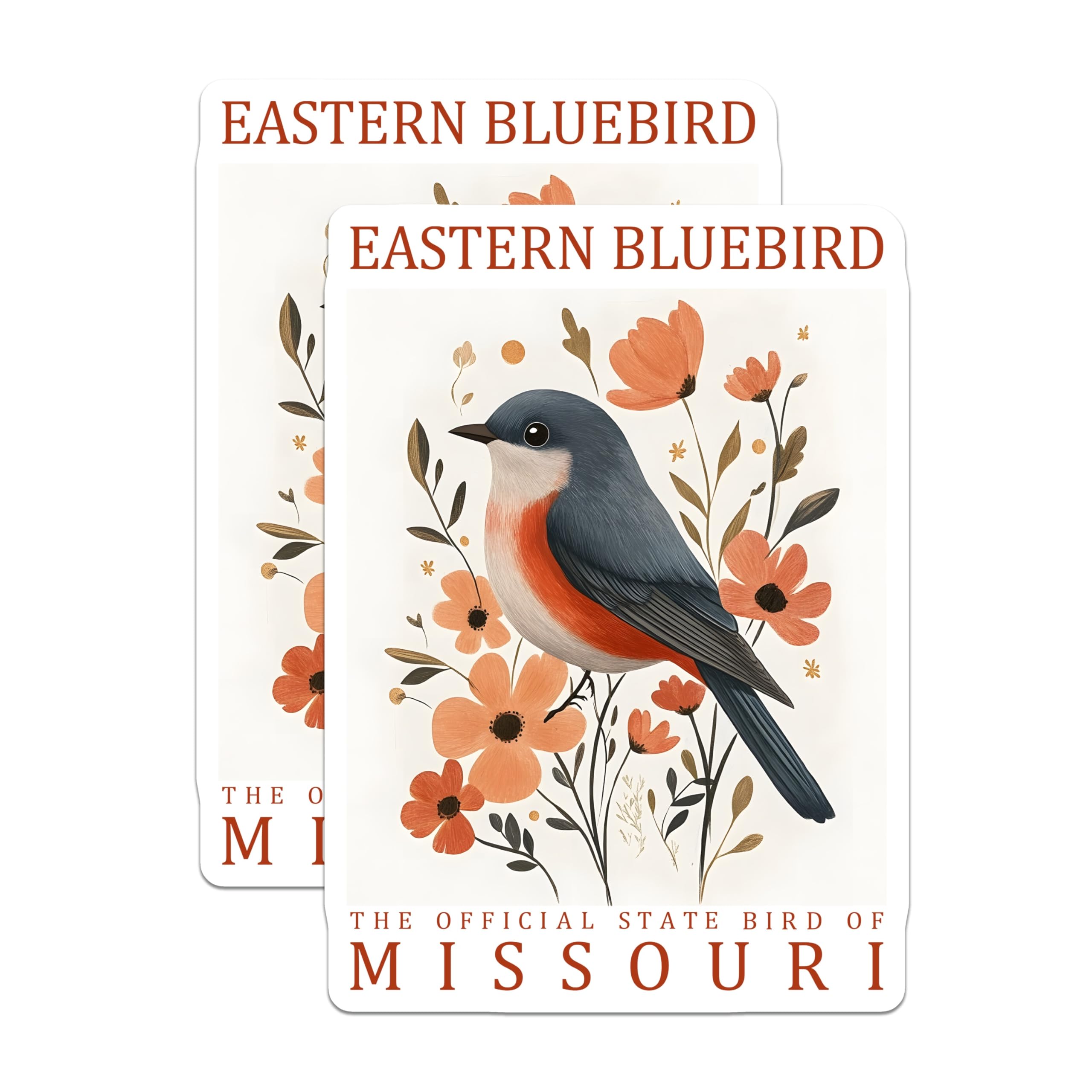(2 Pack) Eastern Bluebird Magnets - Missouri State Bird - Floral Bird Lover Decor - 5" On Longest Side - Premium Magnet - for Cars, Refrigerators, Toolboxes, Lockers - Made in USA - MAG17699