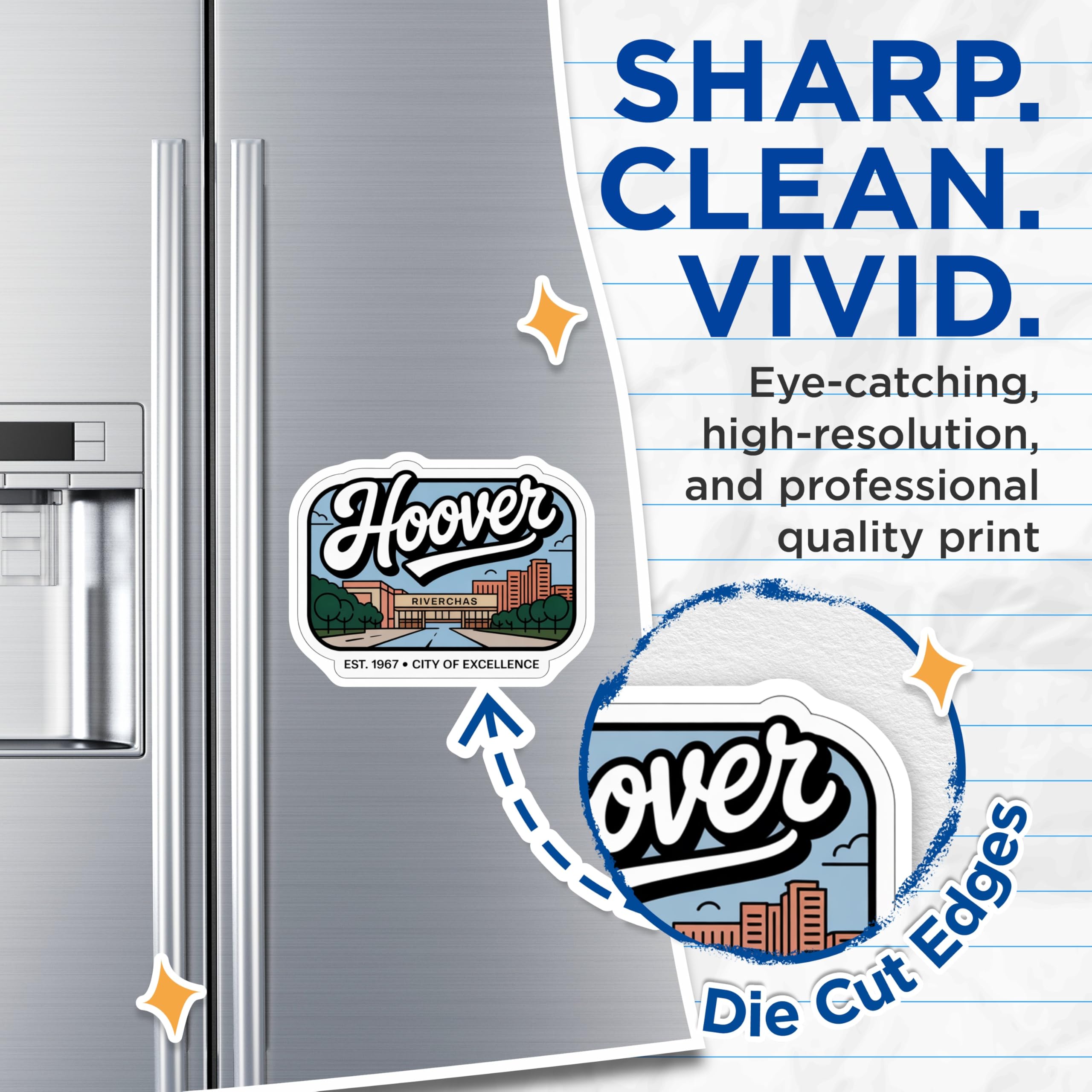 (2 Pack) Hoover Alabama Magnets - Riverchase - City of Excellence - Souvenir Magnets - 5" On Longest Side - Premium Magnet - for Cars, Refrigerators, Toolboxes, Lockers - Made in USA - MAG17172
