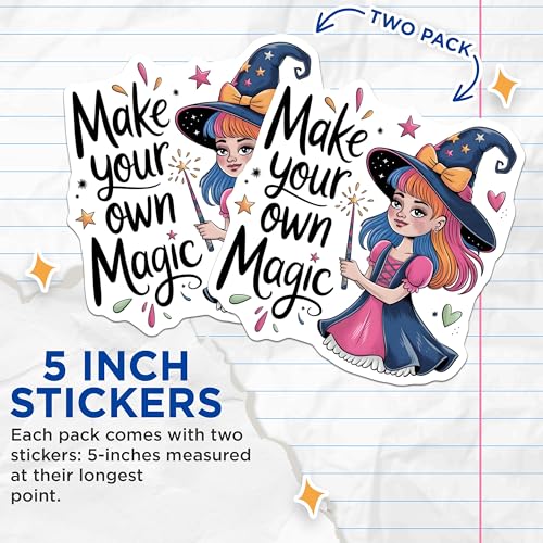 (2 Pack) Make Your Own Magic Stickers - Cute Witch - Inspirational Quotes - 5" On Longest Side - Sticks to Smooth Flat Surfaces - Made in USA - BMCS6533
