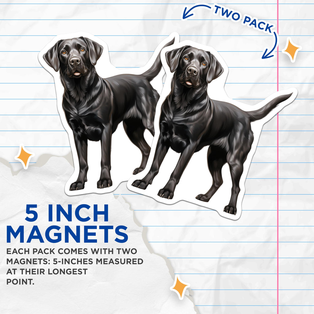 (2 Pack) Black Labrador Magnets - Dog Owner Decor - Pet Lover Refrigerator Art - 5 Inches On Longest Side - Thick Durable Magnet - Made in USA - MAG29449