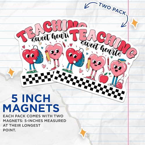 (2 Pack) Teaching Sweet Hearts Magnets - Cute Classroom Decor - Teacher Appreciation - 5" On Longest Side - for Cars, Fridges, Toolboxes - Made in USA - MAG7653
