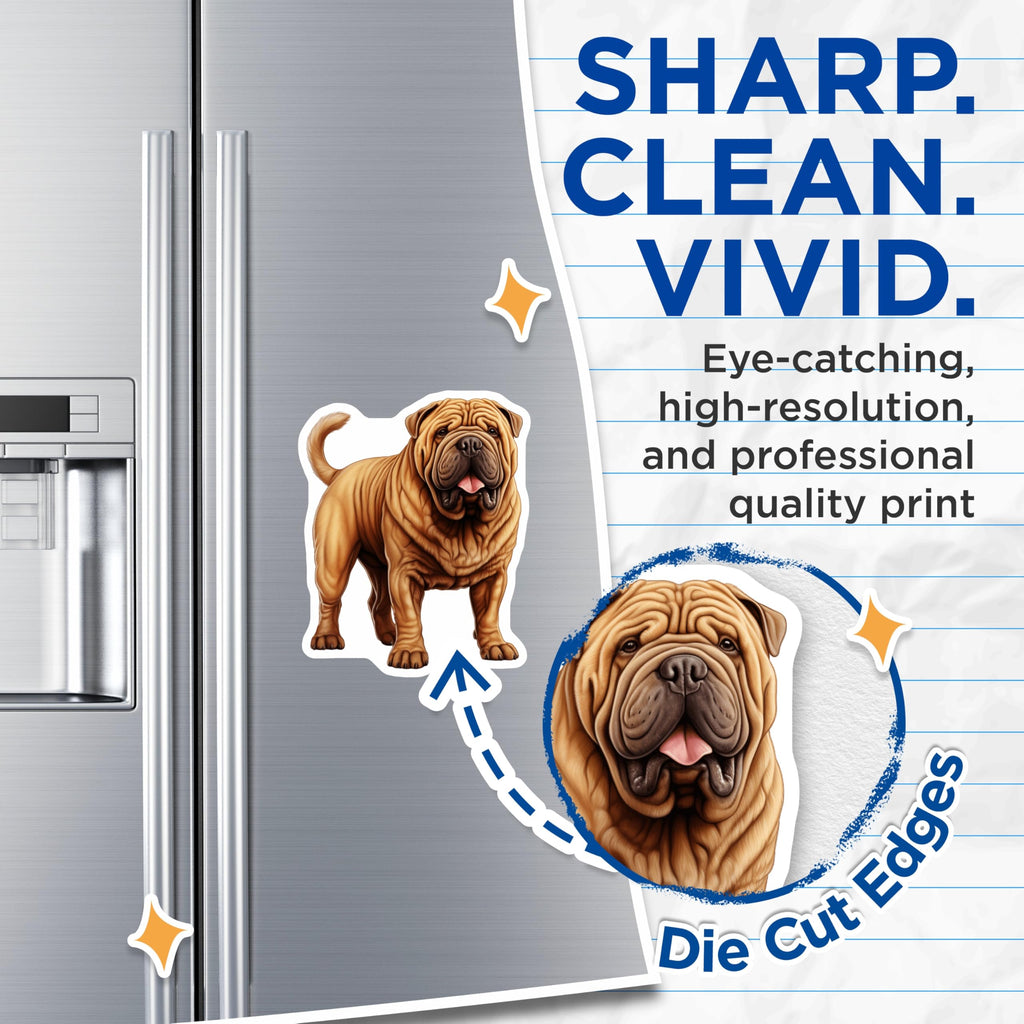 (2 Pack) Shar Pei Dog Magnets - Wrinkly Dog Breed - Animal Lover Fridge Decor - 5 Inches On Longest Side - Thick Durable Magnet - Made in USA - MAG26341