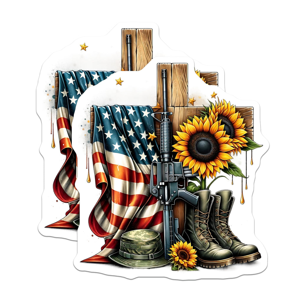 (2 Pack) Memorial Day Magnets - USA Flag and Sunflowers - Patriotic Tribute Magnet - 5" On Longest Side - Premium Magnet - for Cars, Refrigerators, Toolboxes, Lockers - Made in USA - MAG15510