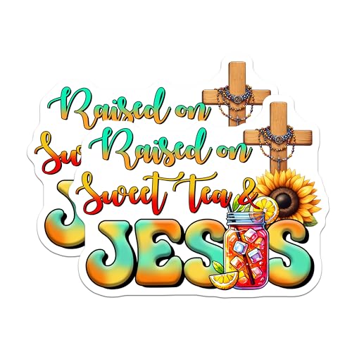 (2 Pack) Raised on Sweet Tea and Jesus Magnets - Religious Decor - 5" On Longest Side - for Cars, Fridges, Toolboxes - Made in USA - MAG