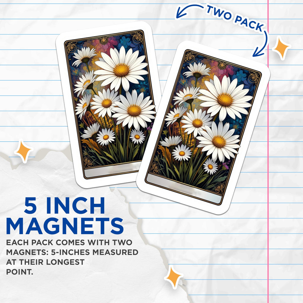 (2 Pack) Fresh White Daisy Magnets - Vibrant Floral Kitchen Decor - Botanical Refrigerator Art Display - 5 Inches On Longest Side - Thick Durable Magnet - Made in USA - MAG22938