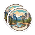 (2 Pack) National Park Magnets - Yosemite Valley Art - Mountain Landscape Decor - River Waterfall Scene - 5 Inches On Longest Side - Thick Durable Magnet - Made in USA - MAG22047