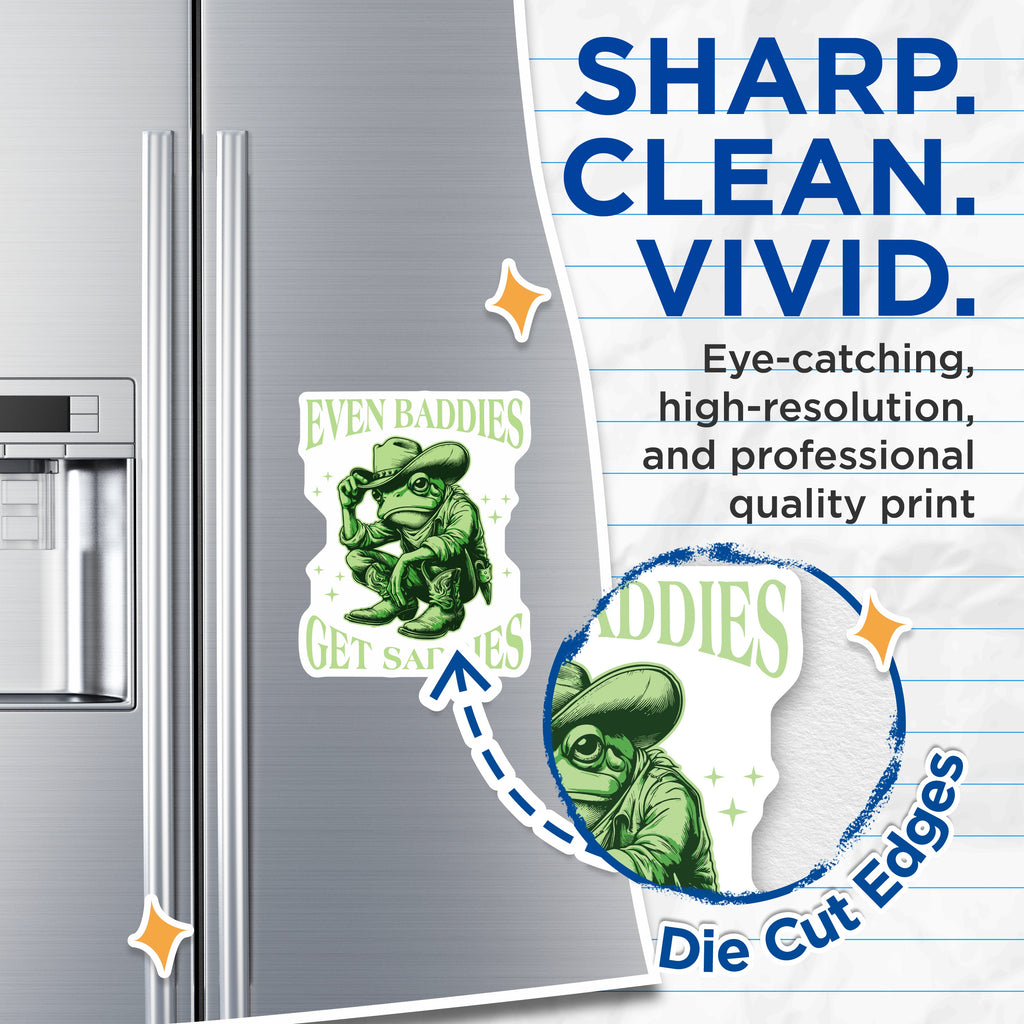(2 Pack) Baddie Frog Magnets - Even Baddies Get Saddies - Cowboy Toad Fridge Decor - 5 Inches On Longest Side - Thick Durable Magnet - Made in USA - MAG39749