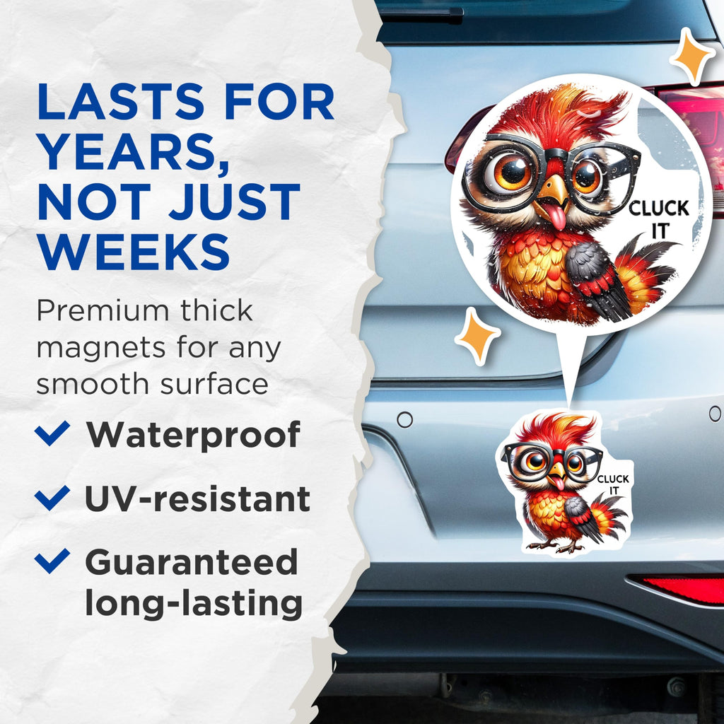 (2 Pack) Chicken Magnets - Funny Cluck It Magnet - Quirky Fridge Magnets - 5" On Longest Side - Premium Magnet - for Cars, Refrigerators, Toolboxes, Lockers - Made in USA - MAG15741