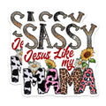 (2 Pack) Sassy Mama Jesus Like My Mama Magnets - Christian Mom Decor - Animal Print Sunflower Daisy - 5 Inches On Longest Side - Thick Durable Magnet - Made in USA - MAG29828