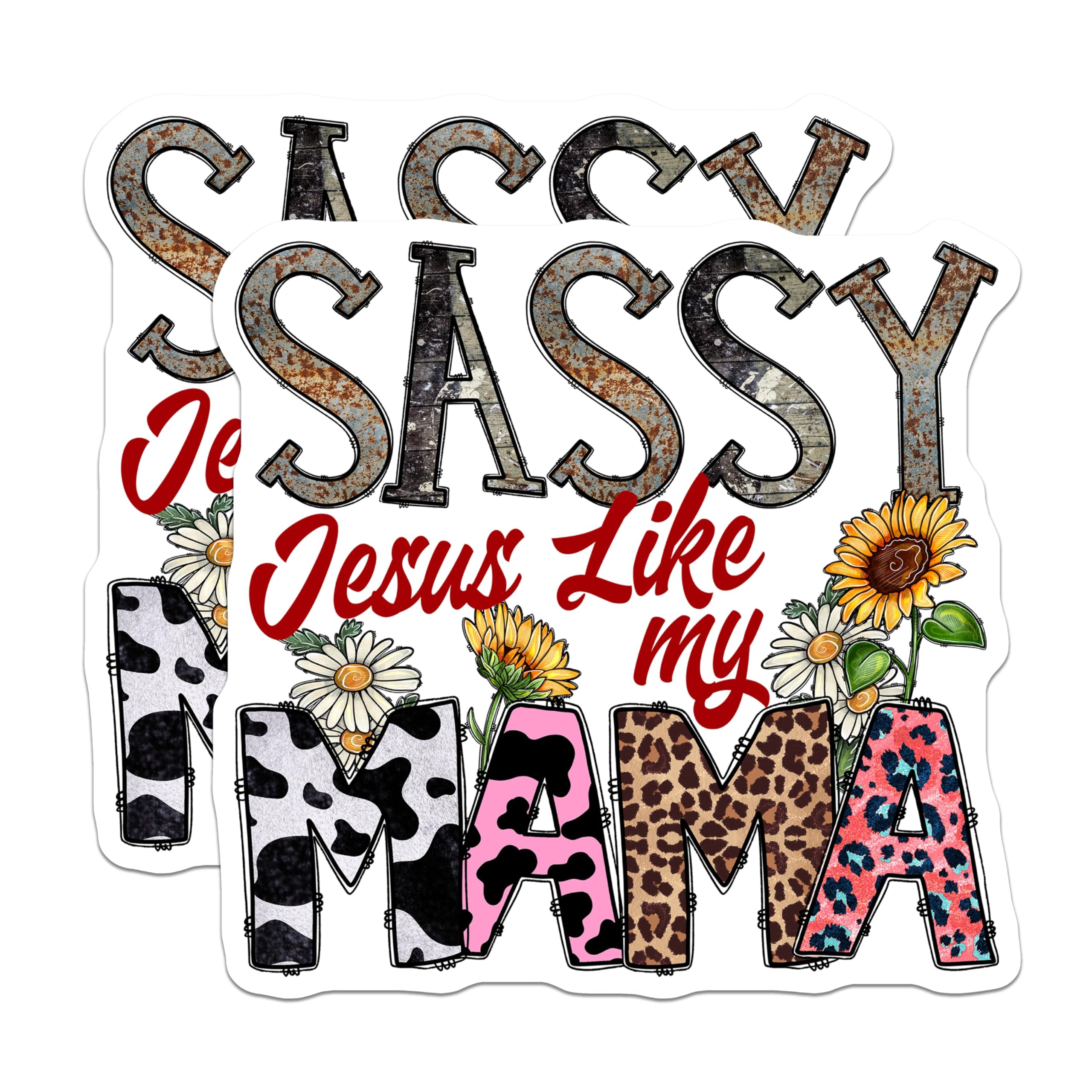 (2 Pack) Sassy Mama Jesus Like My Mama Magnets - Christian Mom Decor - Animal Print Sunflower Daisy - 5 Inches On Longest Side - Thick Durable Magnet - Made in USA - MAG29828