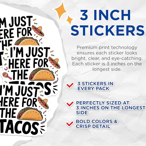 (3 Pack) Taco Lover Decals - Funny Food Decals - Cinco De Mayo Decal - 3 Inches On Longest Side - Easy Peel & Apply - Made in USA - 3MCS4402