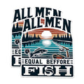 (2 Pack) All Men Equal Before Fish Stickers - Fishing Enthusiast Stickers - Funny Fishing Quote Stickers - 5" On Longest Side - Sticks to Any Smooth Flat Surface - Made in USA - BMCS2631