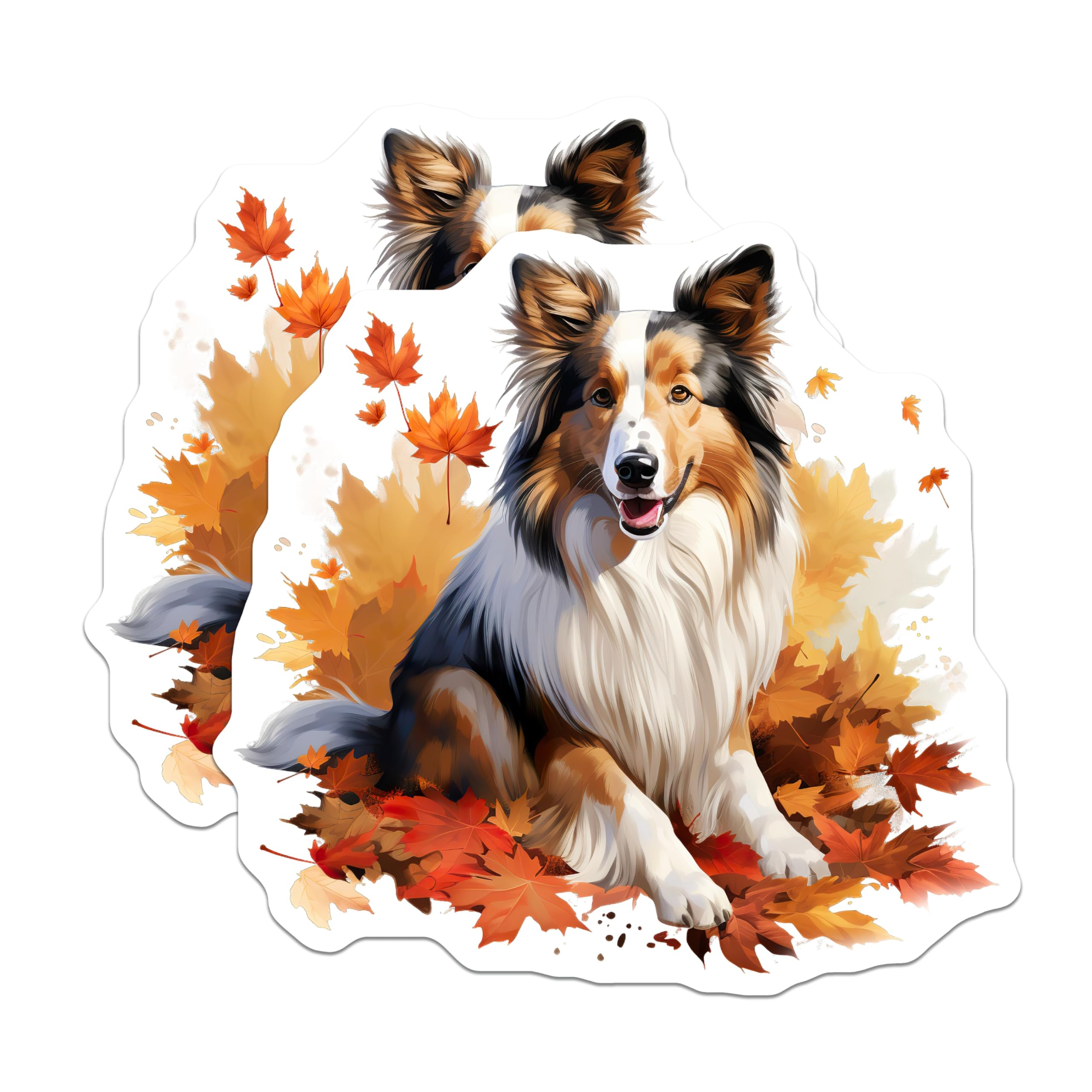 (2 Pack) Sheltie Dog Magnets - Autumn Leaves Decor - Fall Seasonal Pet Art - Collie Dog Lover Refrigerator Magnet - 5 Inches On Longest Side - Thick Durable Magnet - Made in USA - MAG29487