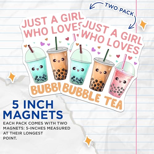 (2 Pack) Just a Girl Who Loves Bubble Tea Magnets - 5" On Longest Side - for Cars, Fridges, Toolboxes - Made in USA - MAG7757
