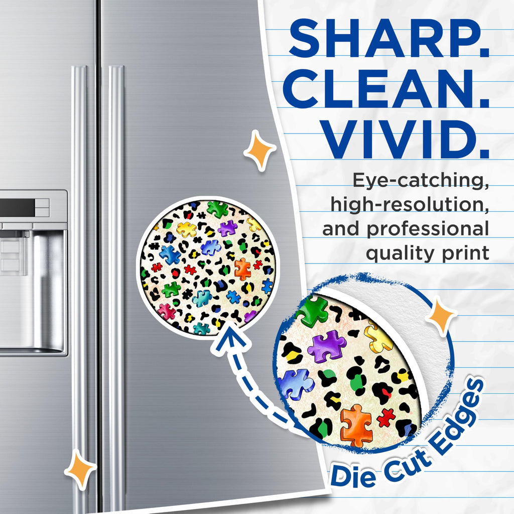 (2 Pack) Autism Acceptance Magnets - Vibrant Puzzle Decor - Leopard Print Refrigerator Art - 5 Inches On Longest Side - Thick Durable Magnet - Made in USA - MAG29420